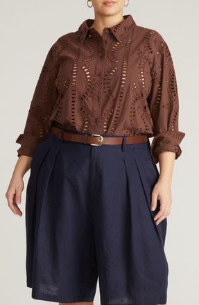 Universal Standard Embroidered Cotton Poplin Blouse in Peppercorn at Nordstrom, Size Xxx-Large