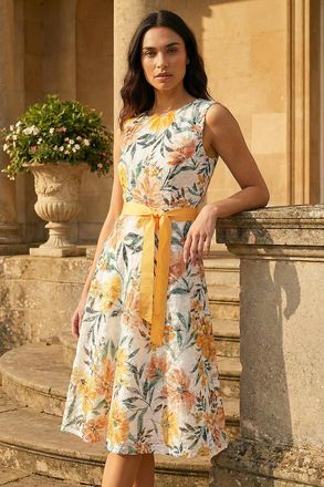 Roman Womens Floral Print Lace Stretch Dress - Ivory - Size 16 UK