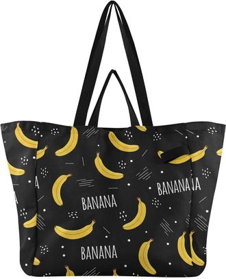 Generic Banana Black print Reusable Canvas Tote Bag, Heavy Duty Grocery Shopping Bag with Large Capacity Hard Bottom Double Handles Work Groceries Travel