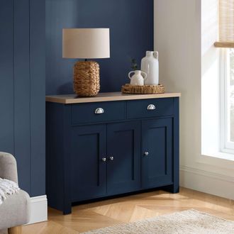 Birlea Sideboard Cream & Oak Highgate 3 Door 2 Drawer Navy Farmhouse Shabby Chic in Blue