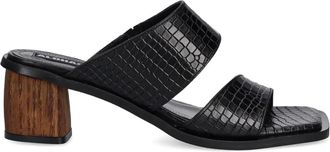 Alohas Gabin slippers met krokodillen-reliëf en blokhak - Zwart