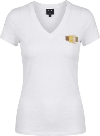 A|X Armani Exchange Bedruikt katoenen T-shirt met V-hals en korte mouwen - Dames - T-shirts - Wit - XL - Katoen - Tops
