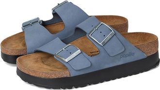Birkenstock Papillio by Birkenstock Arizona Platform Sandal - Nubuck Womens Shoes Stone Blue : EU 36 (US Womens 5-5.5) Narrow