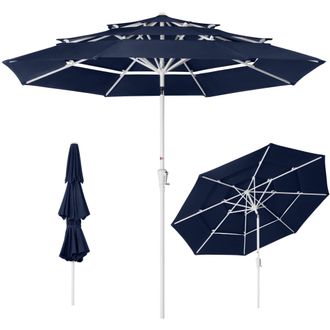 Best Choice Products 10ft 3-Tier Patio Umbrella White Pole, Outdoor Market Umbrella Steel Pole