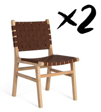 Giner&Colomer Set 2 sillas fabricadas en madera de caucho acabadas en color natura