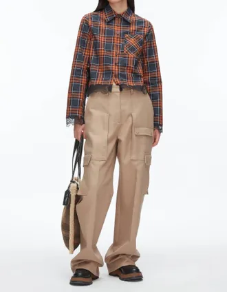 3.1 Phillip Lim Long Sleeve Cropped Shirt With Lace Hem In Dusk Multi