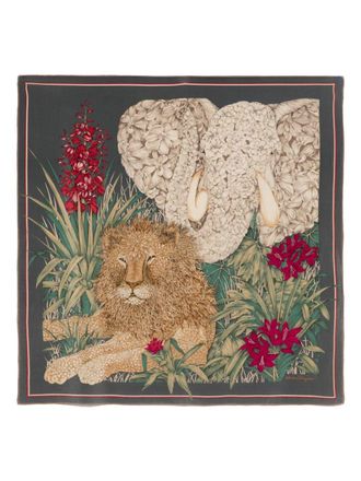 Ferragamo 1970s lion-print scarf - women - Silk - One Size - Grey