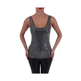 Pinko Pinko, Tops, Dames, Zwart, S, Leer, Top Bufera Canota Crystals