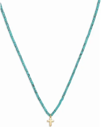 Argento Vivo Turquoise Bead Puffy Cross Pendant Necklace in Gold/turquoise at Nordstrom