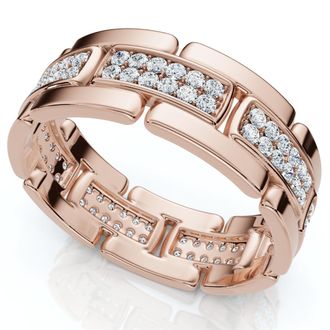 Pompeii3 85Ct TW Round Diamond Mens Link 8mm Wedding Band Gold Polished Ring Lab Grown