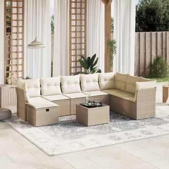vidaXL Set De Sof&aacute;s De Jard&iacute;n 9 Pzas Con Cojines Rat&aacute;n Sint&eacute;tico Beige Vidaxl