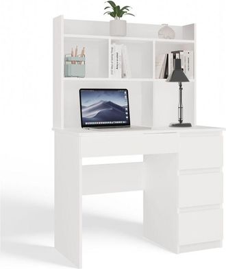 Topeshop Mijas Derecho - Escritorio 98&times;51&times;146 Cm Con 4 Cajones Y 4 Repisas, Con Estante Superior Para Oficina / Dormitorio - Blanco