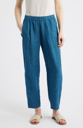 Eileen Fisher Pleated Organic Linen Lantern Ankle Pants in River at Nordstrom, Size X-Large