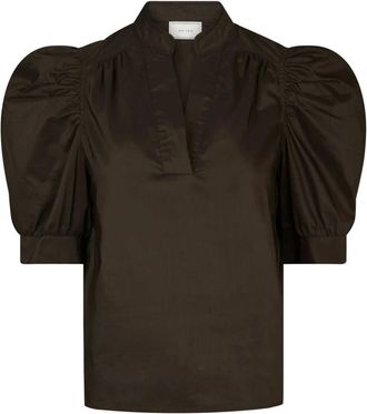 Neo Noir Chocoladebruine Poplin Blouse - Dames - Blouses - Bruin - M - Katoen - Overhemden