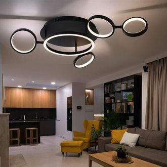 Globo Lighting Lampada da soffitto nera Lampada da soggiorno a led Lampada di design Lampada da soffitto ad anelli regolabile, metallo nero opaco, 29W 1360lm bianco