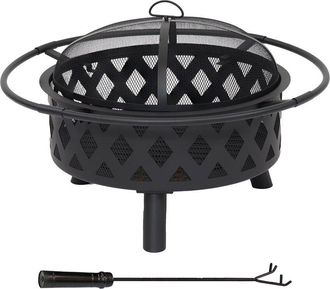 Sunnydaze Crossweave Heavy-Duty Steel Outdoor Fire Pit With Spark Screen, Poker, Grill & Cover