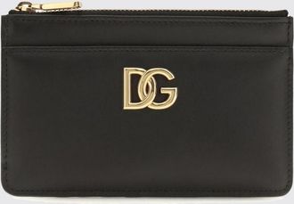 Dolce & Gabbana Portacarte in pelle liscia con logo DG e tasca con zip