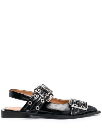 Ganni Ballerine Wide Welt con fibbia - Nero
