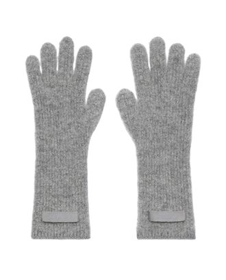 Jacquemus Textured Grey Wool Gloves with Grosgrain Detail