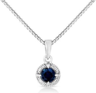 House of Brilliance Silver 3/4 Cttw Treated Blue Diamond Solitaire 18 Milgrain Pendant Necklace at Nordstrom