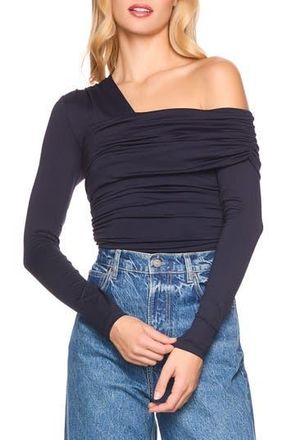 Susana Monaco Asymmetric Off the Shoulder Ruched Long Sleeve Top in Midnight at Nordstrom Rack, Size X-Large