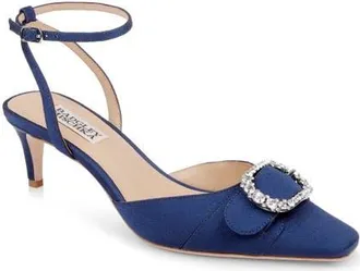 Badgley Mischka Odesza Kitten Heel Ankle Strap Pump in Navy Crepe at Nordstrom, Size 8.5
