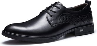 Generic Formal Shoes for Men Lace Up Round Toe Derby Shoes Cowhide Low Top Rubber Sole Slip Resistant Block Heel Non Slip Wedding(6.5 UK) Black