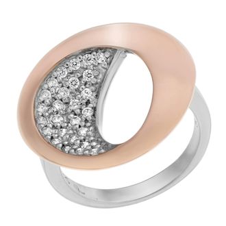 Orphelia Womens Ladies Embellished 925 Sterling Silver Ring - and Rose Gold, Size: L - Size L