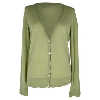 Theory Buttoned Cardigan in Green Cashmere