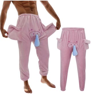 Generic Mens Funny Elephant Pajama Trousers Jumbo Trunks with Large Ears and Nose Flannel Sleepwear and Nightwear Unisex Animal Themed Homewear Loungewear Nov