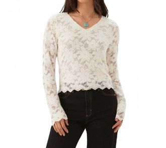 Karen Kane Long Sleeve Floral Burnout V-Neck Top In Cream