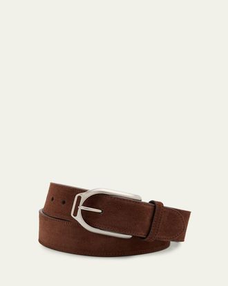 Ralph Lauren Purple Label Welington Stirrup-Buckle Calf-Suede Belt