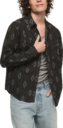 Lucky Brand Geo Pattern Slub Cotton Snap-Up Western Shirt in Black Multi at Nordstrom, Size X-Large