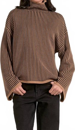 Elan Striped Long Sleeve Sweater In Tan Black Stripe