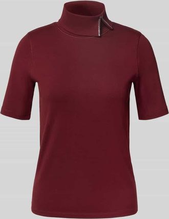 Marc Cain Eng anliegendes T-Shirt aus Baumwoll-Mix mit Rollkragen in Bordeaux, Größe 36