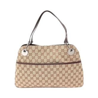 Gucci Pre-owned Vintage Canvas Shoulder Bag - Dames - Vintage Schoudertas - Beige - ONE Size - Leer - Vintage