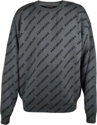 Balenciaga Sweatshirts - Heren - Ronde hals truien - Grijs - M - Wol - Truien & Vesten