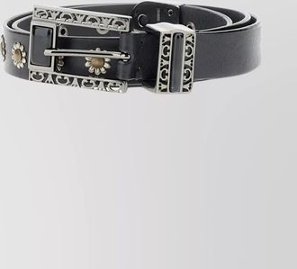 Golden Goose decorative floral belt metal accents
