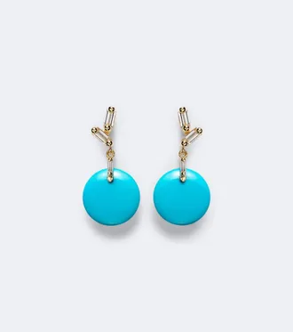 Suzanne Kalan 18kt gold drop earrings with diamonds and turquoise