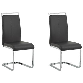 Beliani Conjunto De 2 Sillas De Comedor De Piel Sint&eacute;tica Negro Cantilever Respaldo Alto Moderno Sala De Conferencias Greedin