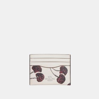 Coach Womens Slim Id Card Case With Cherry Print - White Leather - One Size