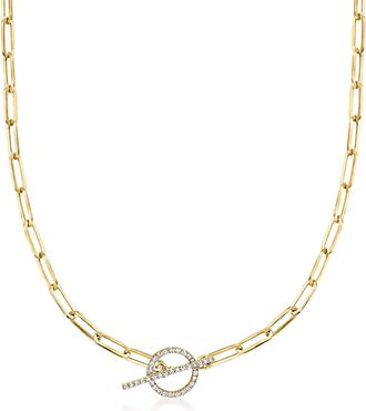 Ross-Simons Diamond Toggle Clasp Paper Clip Link Necklace in 14kt Yellow Gold