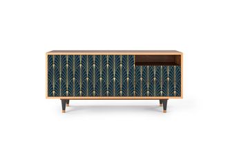 StoryZ Mueble de TV azul y amarillo 2 cajones y 2 puertas L 125 cm