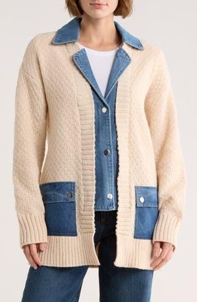 Daniel Rainn Oversize Denim Trim Cardigan in Cream at Nordstrom Rack, Size X-Large
