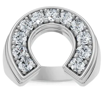 Pompeii3 3/4 Ct Mens Diamond Horseshoe Lucky Pinkie Ring 10k White Gold Fashion Size Selectable