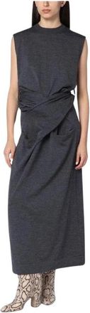 Jil Sander Mouwloze Maxi Jurk met Riem - Dames - Maxi kleedjes - Grijs - XS - Wol - Kleedjes
