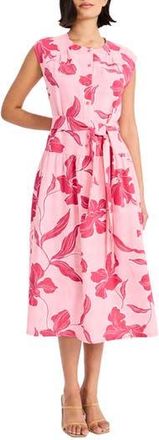 Maggy London Cap Sleeve Drop Waist Linen Blend Midi Dress in Powder Pink/Bright Pink at Nordstrom Rack, Size X-Small