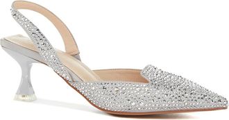 Twentyfourhaitch Slingback met vierkante hak bezet met kristallen - Dames - Schoenen - Grijs - Maat: 38 EU