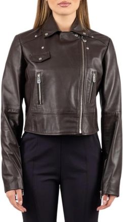 Pinko New Sensibile Chiodo - Dames - Leren en Su&egrave;de Jassen - Bruin - L - Leer - Jassen