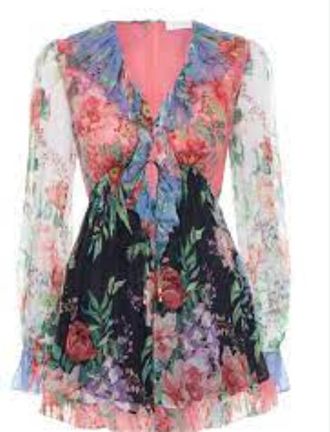 Zimmermann Floral Pleated Long-Sleeve Silk Jumpsuit Size S